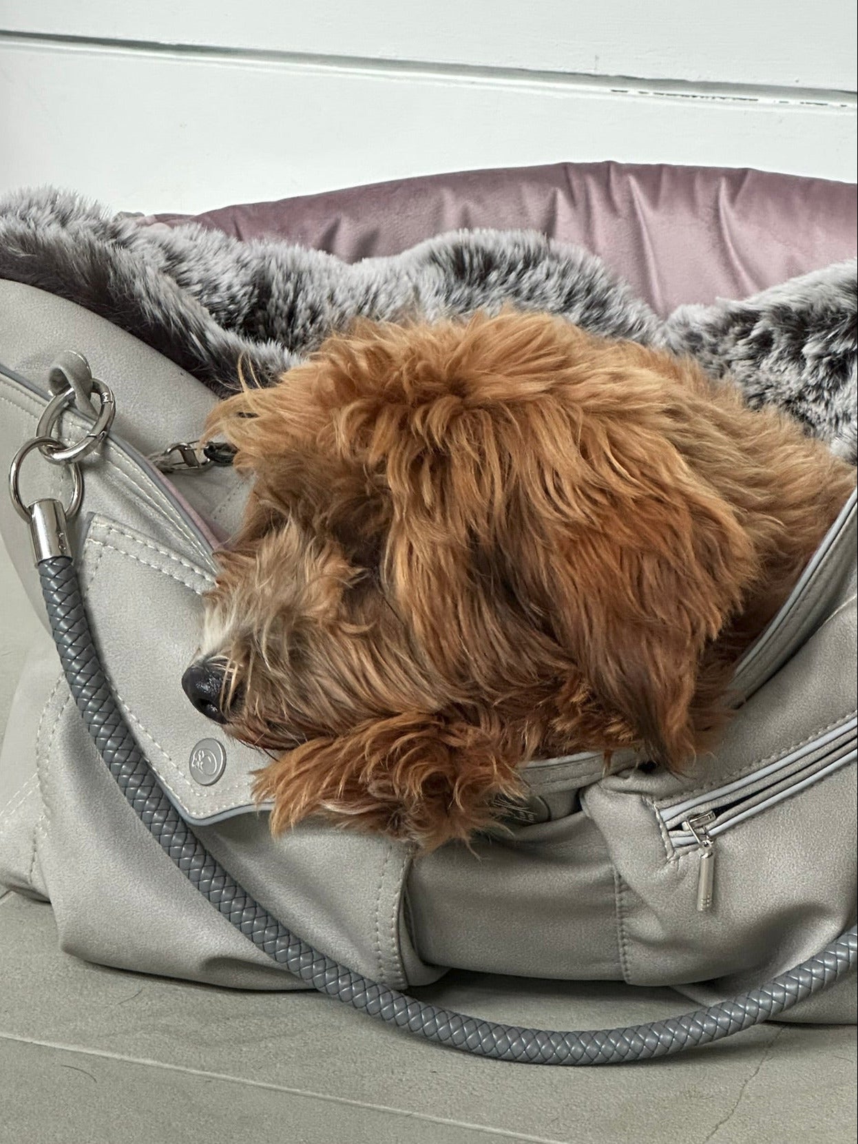 Hundetasche Weekender platingrey-dusty rose, salt & pepper Inlay