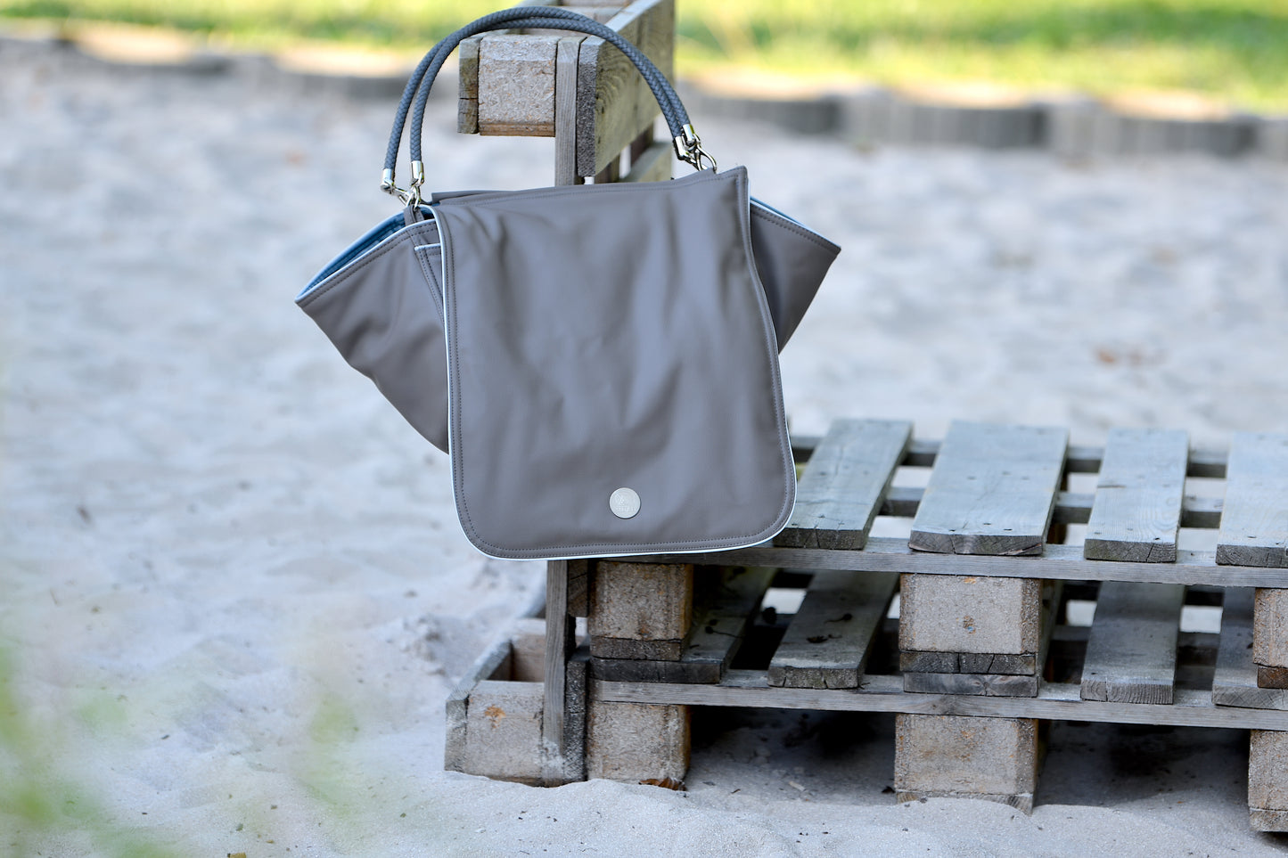 Hundetasche Weekender grey-iceblue, silver Inlay