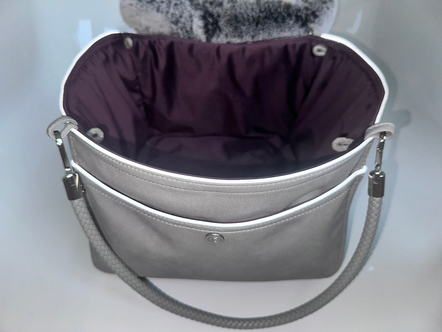 Hundetasche Weekender platingrey-wildberry, silver Inlay